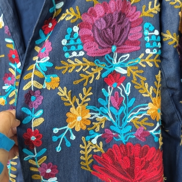 Women's Colorful Blue Floral Embroidered Jacket Size Small Embroidery Boho - Picture 2 of 11